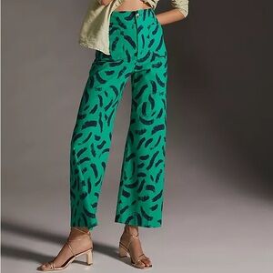 Maeve Green Patterned Wide-Leg Trousers